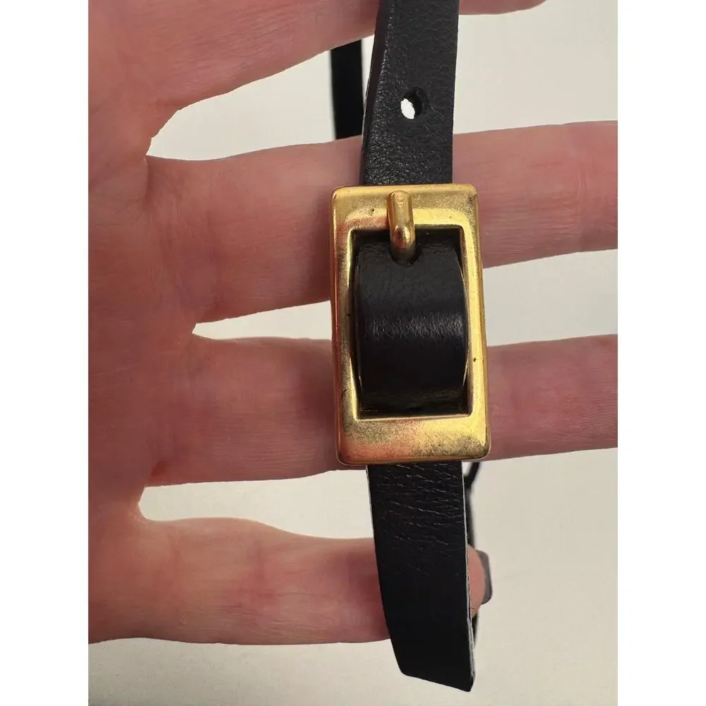 Jennifer Behr Black Leather Buckle Headband Gold Hardware Vintage
